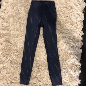 Lululemon yoga pants. Size 0. Dark blue with gray/white rye dye stripes.